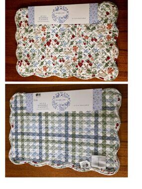 NWT SET 4 Shabby Chic SPRING DESIGN REVERSIBLE Quilted Placemats 100% COTTON